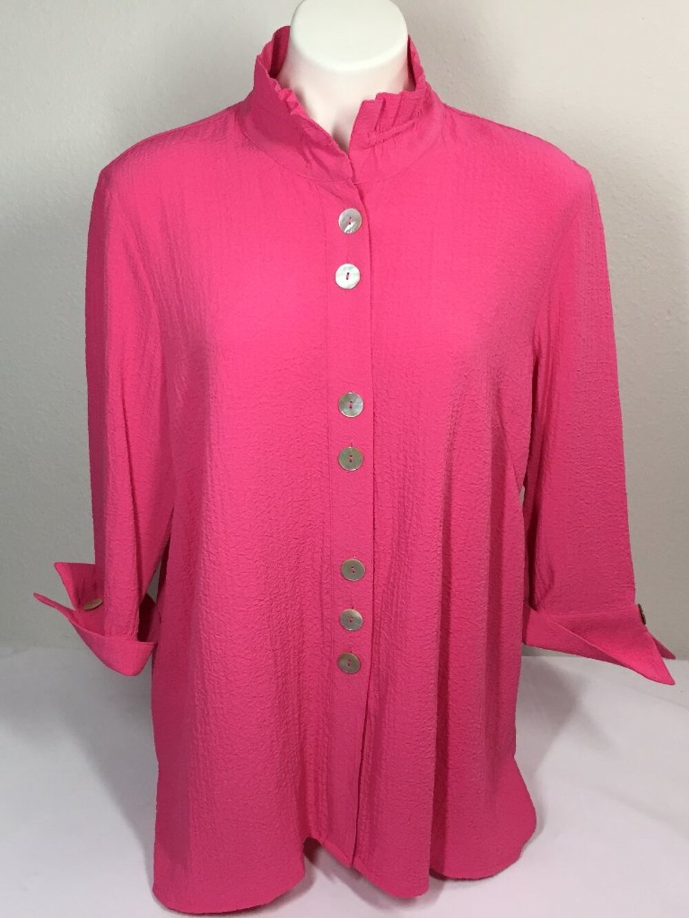 Ali Miles Tunic Top Large Button Up Pink Bendable Collar